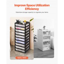 Plastic Storage Organizer 10-Tier Large Capacity with Organizer Top Black Frame