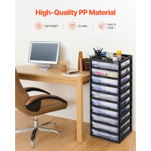 Plastic Storage Organizer 10-Tier Large Capacity with Organizer Top Black Frame