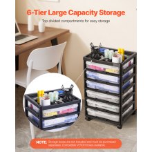 Scrapbook Rolling Storage Cart 6-Tier Large Capacity with Organizer Top Black