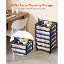 Scrapbook Rolling Storage Cart 6-Tier Large Capacity with 6 Clear Cases Black