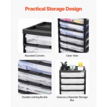 Scrapbook Rolling Storage Cart 6-Tier Large Capacity with 6 Clear Cases Black