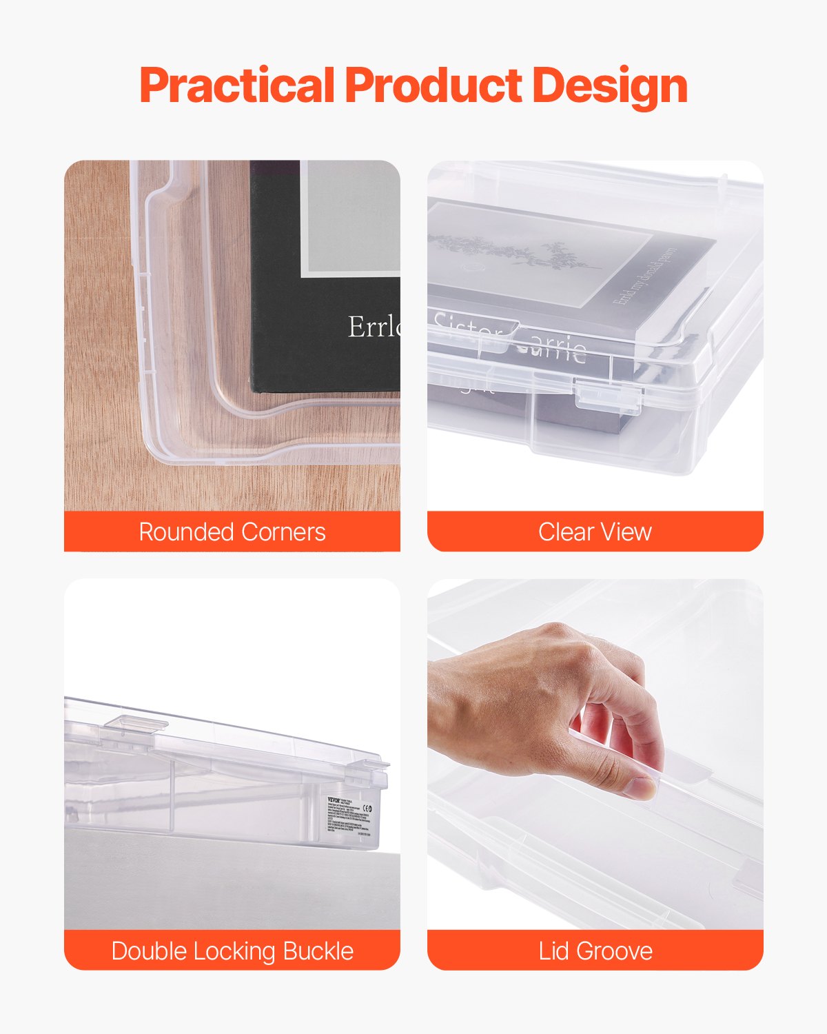 VEVOR Scrapbook Paper Storage, 6 Pack Stackable Plastic Board Game Boxes, Clear Multi-Purpose Document Case with Rounded Corners and Double Latches, for Office Essentials Tools Arts Crafts Supplies