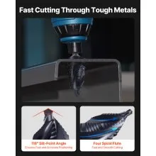VEVOR Step Drill Bit 3/16 to 1-3/8 in High Speed Steel 3/8 in Triangular Shank