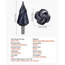 VEVOR Step Drill Bit 3/16 to 1-3/8 in High Speed Steel 3/8 in Triangular Shank