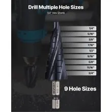 VEVOR Step Drill Bit 1/4 to 3/4 inch with 1/4 inch Hex Shank High Speed Steel