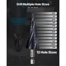 VEVOR Step Drill Bit 3/16 to 7/8 inch with 1/4 inch Hex Shank High Speed Steel