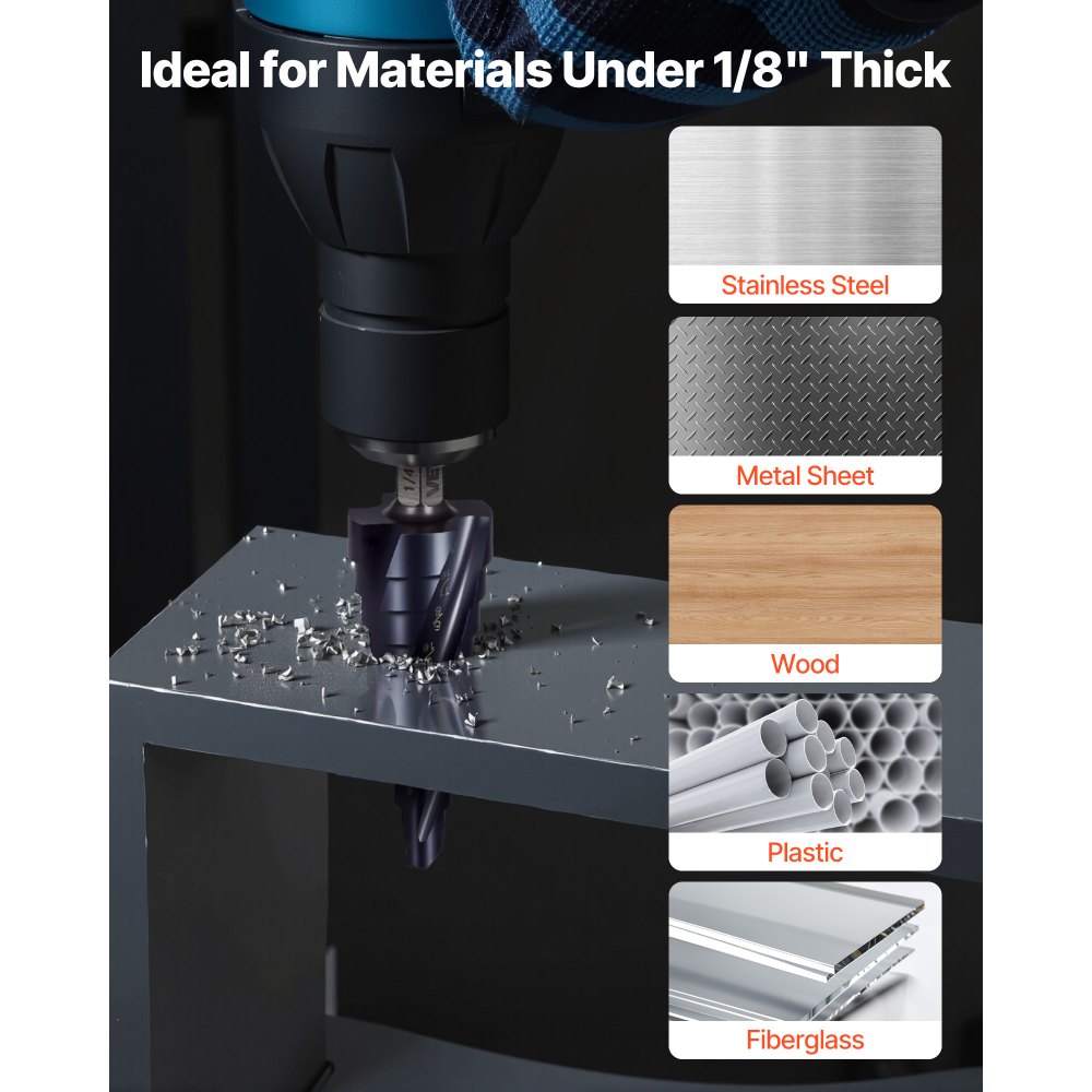 VEVOR Step Drill Bit Set, 3.2 - 22.2 mm, 3 Pieces Step Drill Bits, 6.35 mm Hex Shank, TiAlN Coating Cobalt HSS High Speed Steel, for Metal, Stainless Steel, Aluminum, Wood, Plastic, Fiberglass