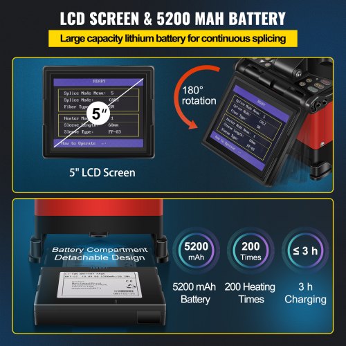 VEVOR Fusion Splicer Automatic Focus JW4108S FTTH Fiber Optic Fusion Splicer 5 Inch Digital LCD Screen Fusion Splicer Machine Fiber Cleaver Kit