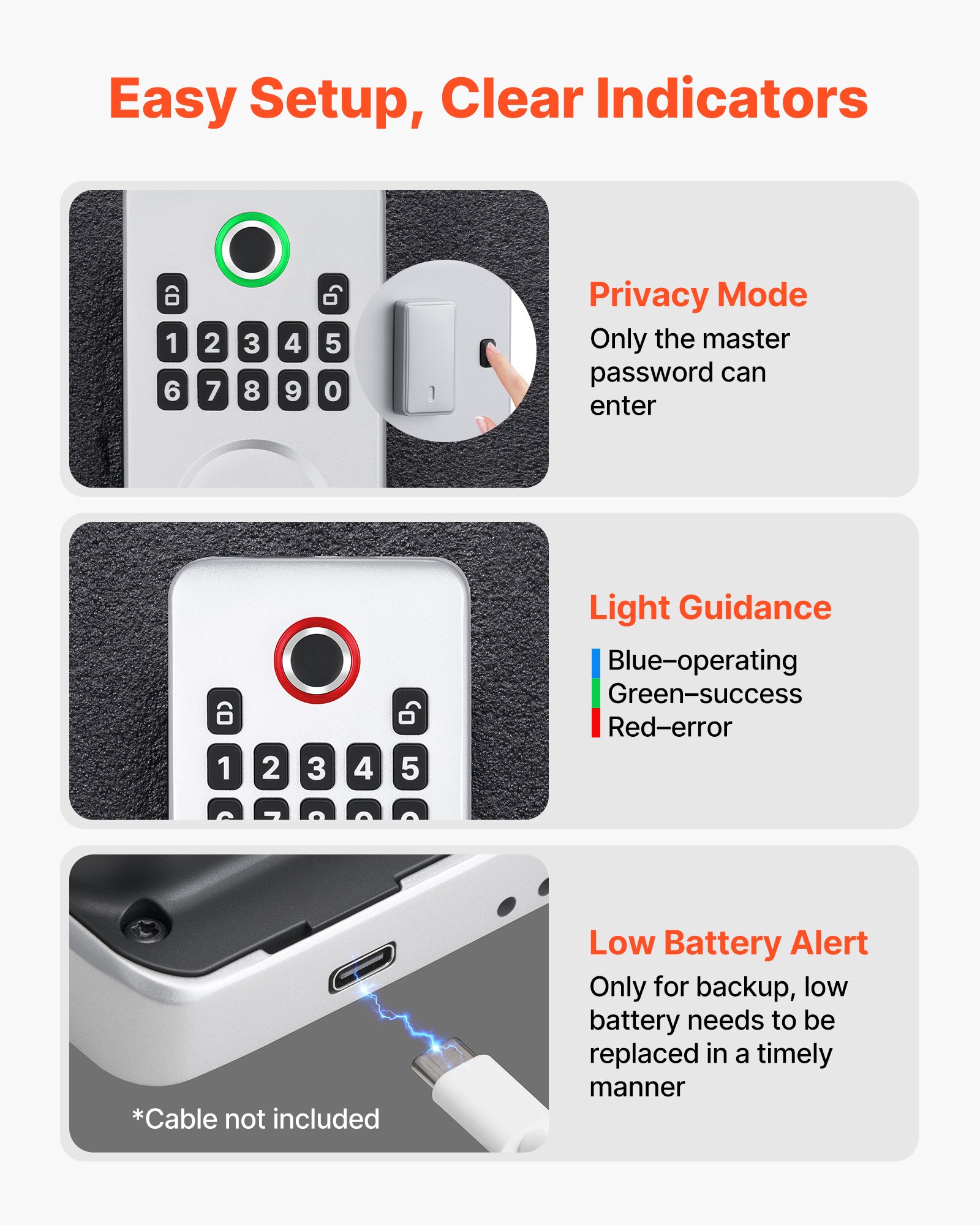VEVOR Fingerprint Door Lock Set, Electronic Biometric Deadbolt Keyless Entry Door Lock with Handle, Pioneering Easy-Grip Design, Auto Locking, One-Time Code, Anti-Peeking Password, for Home, Silver