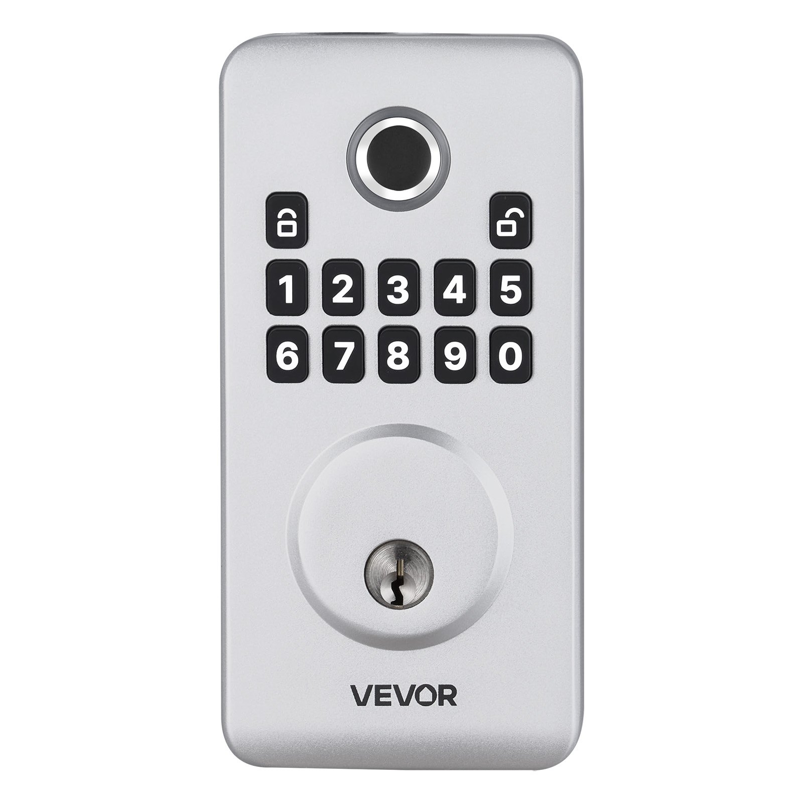VEVOR Fingerprint Door Lock Set, Electronic Biometric Deadbolt Keyless Entry Door Lock with Handle, Pioneering Easy-Grip Design, Auto Locking, One-Time Code, Anti-Peeking Password, for Home, Silver