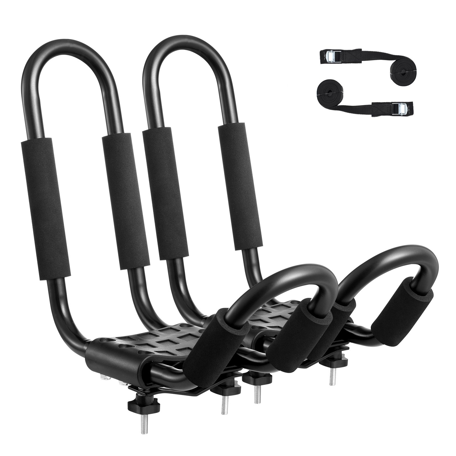 VEVOR kayak roof rack with padded supports and adjustable straps for secure transportation.