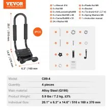VEVOR Kayak Roof Rack 2 Pairs J-Bar, Soft Roof Rack, Top Mount Tie Down, Carrier for kayak, Surf Board, Canoe, SUP, Ski Board, Mount on Car, SUV, Truck, 2 Kayaks