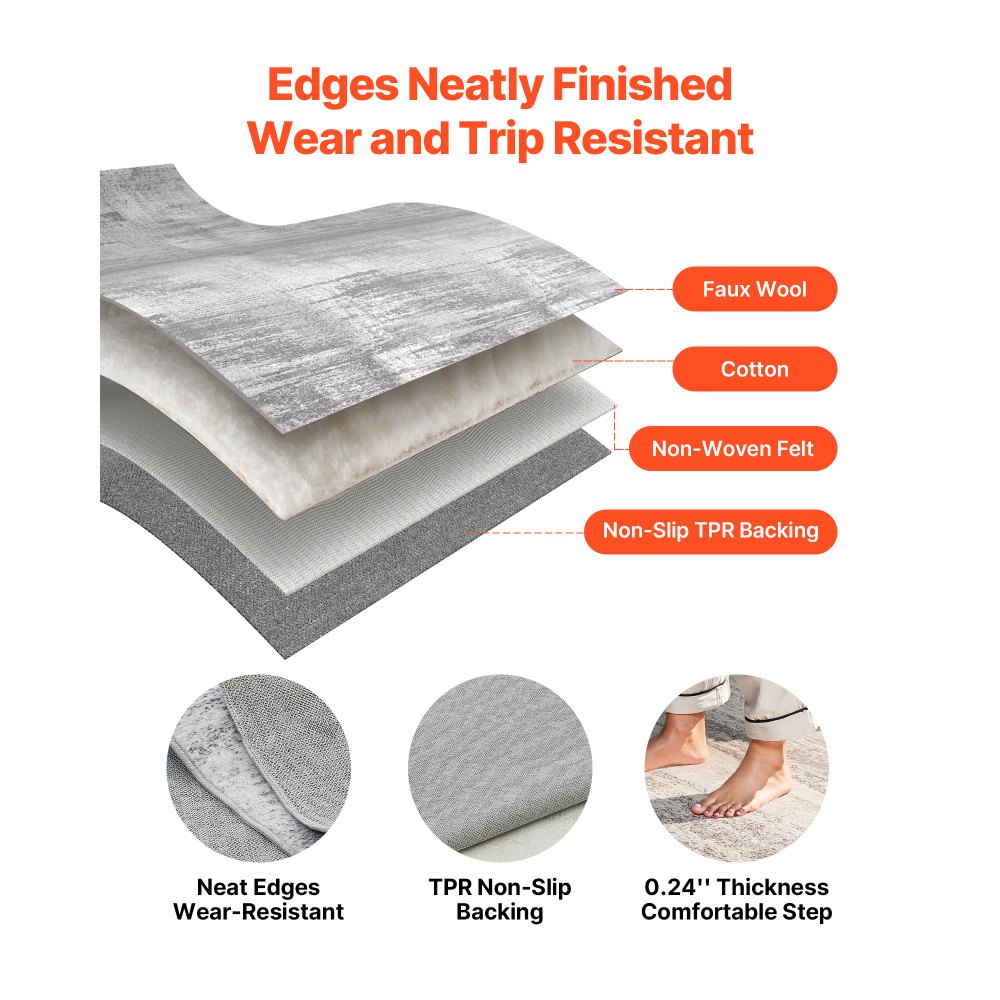 VEVOR Area Rug, 3048x4267.2 mm Large Washable Rug, Non-Slip & Tear-Resistant Soft Carpet, Pet & Child Friendly Modern Area Rugs, Indoor Mat for Bedroom, Office, Living Room, Kids Room, Entryway, Gray