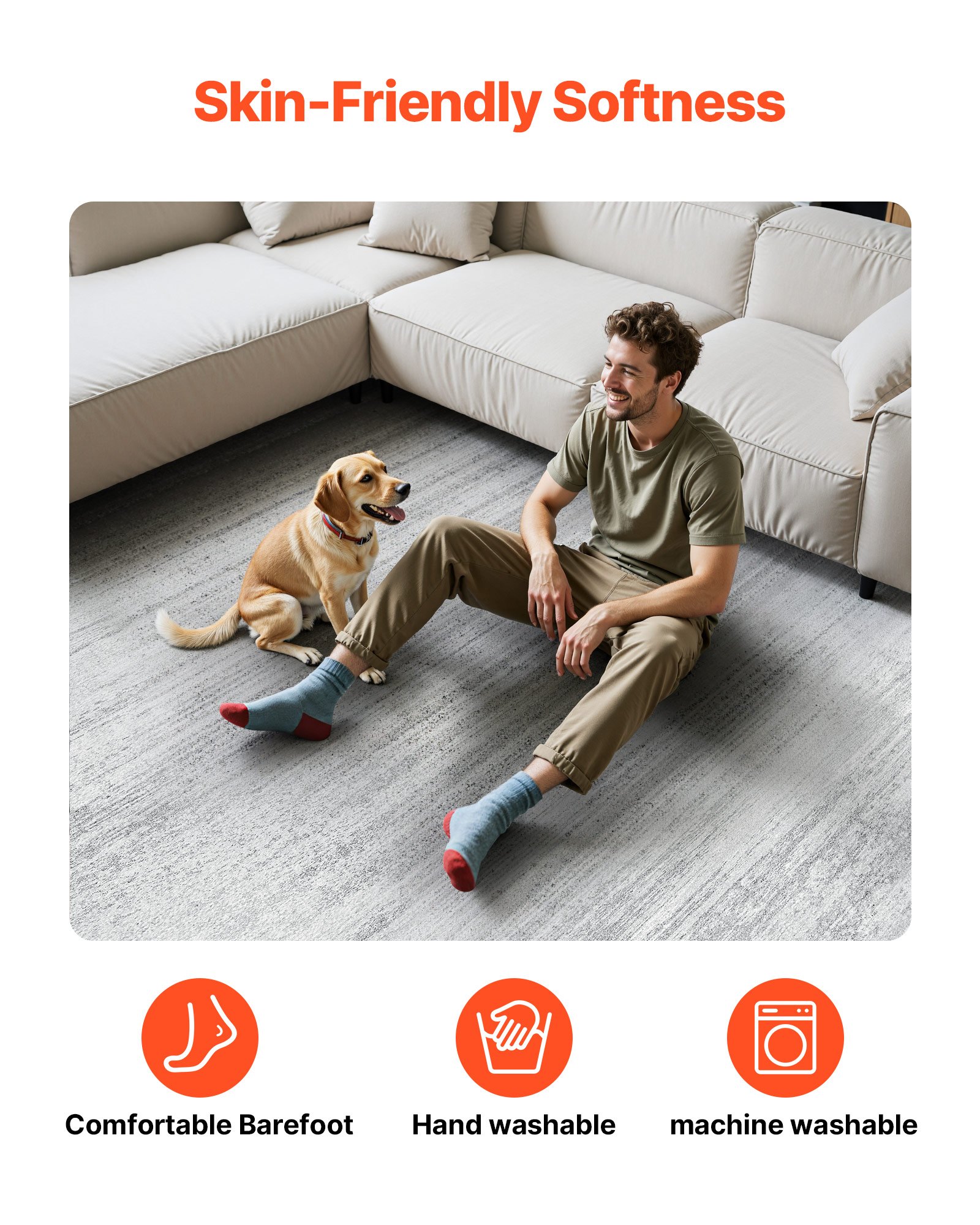 VEVOR Area Rug, 3048x4267.2 mm Large Washable Rug, Non-Slip & Tear-Resistant Soft Carpet, Pet & Child Friendly Modern Area Rugs, Indoor Mat for Bedroom, Office, Living Room, Kids Room, Entryway, Gray