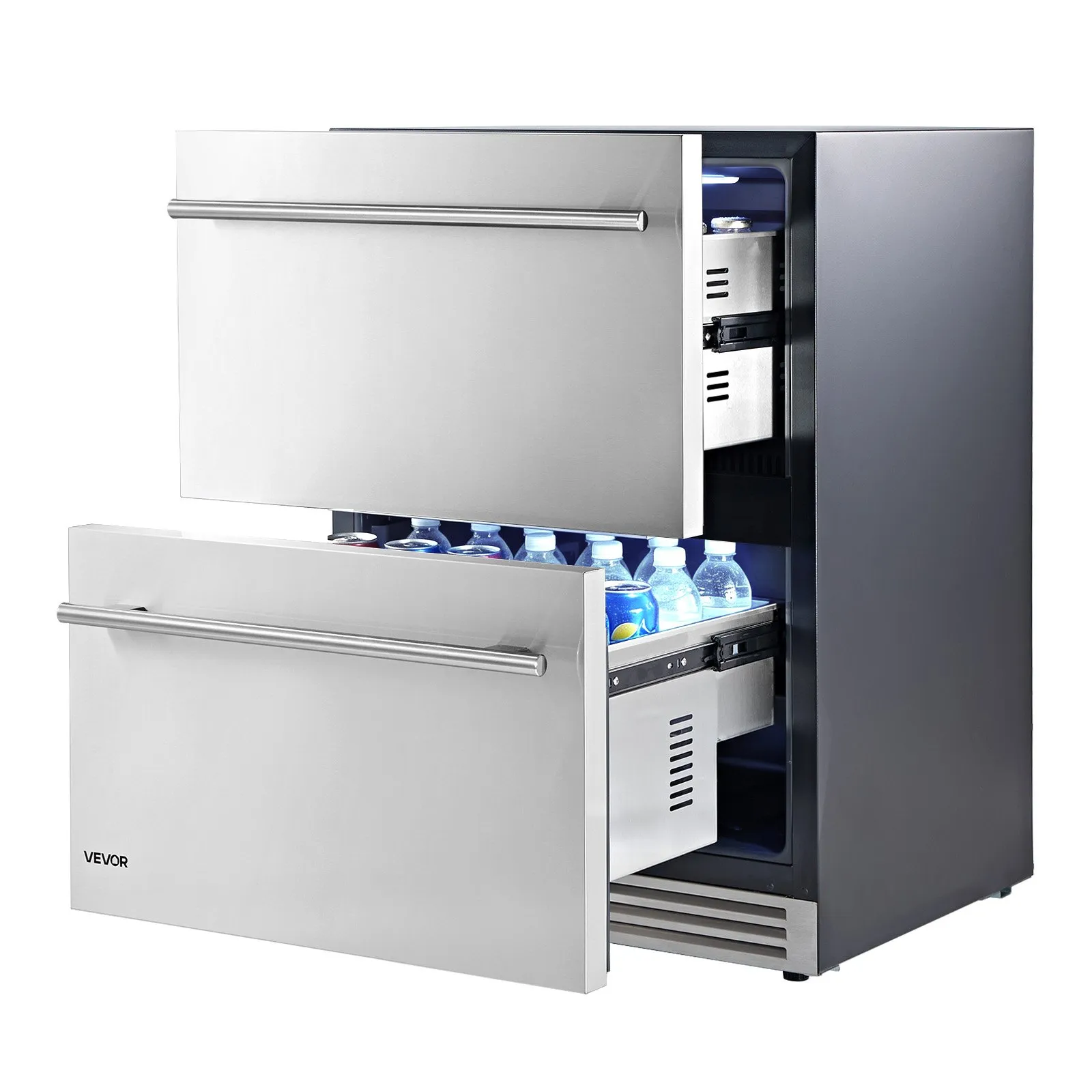 VEVOR Drawer Refrigerator, 24 in Undercounter Beverage Fridge, Large Capacity, Drink Cooler with 304 Stainless Steel Drawers, Temp Control, Powerful Compressor, for Kitchen, Office & Game Room