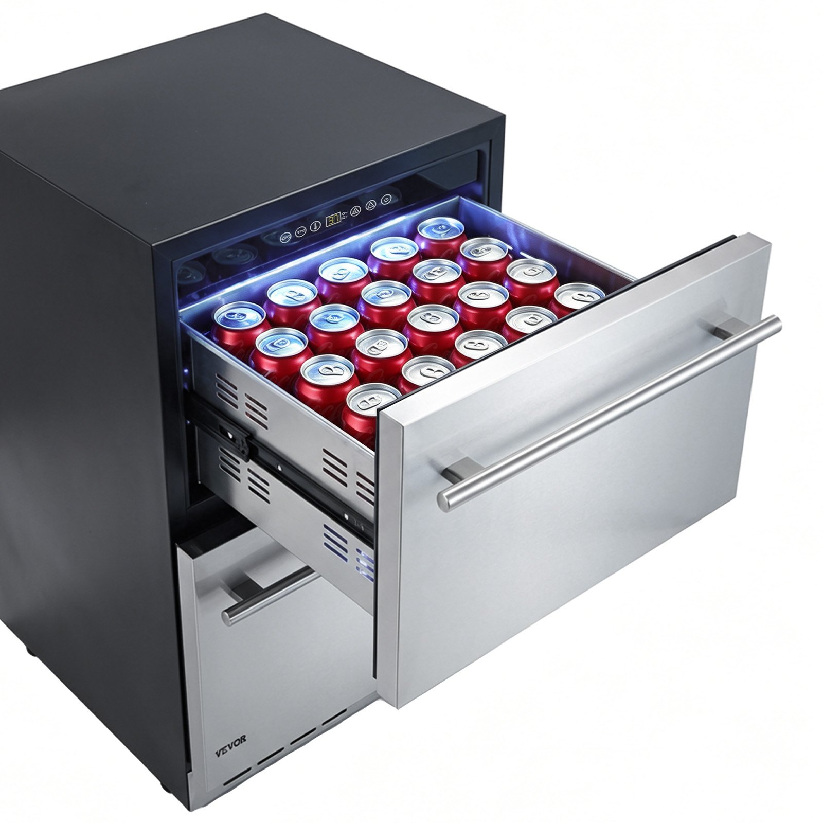 VEVOR Drawer Refrigerator, 24 in Undercounter Beverage Fridge, Large Capacity, Drink Cooler with 304 Stainless Steel Drawers, Temp Control, Powerful Compressor, for Kitchen, Office & Game Room