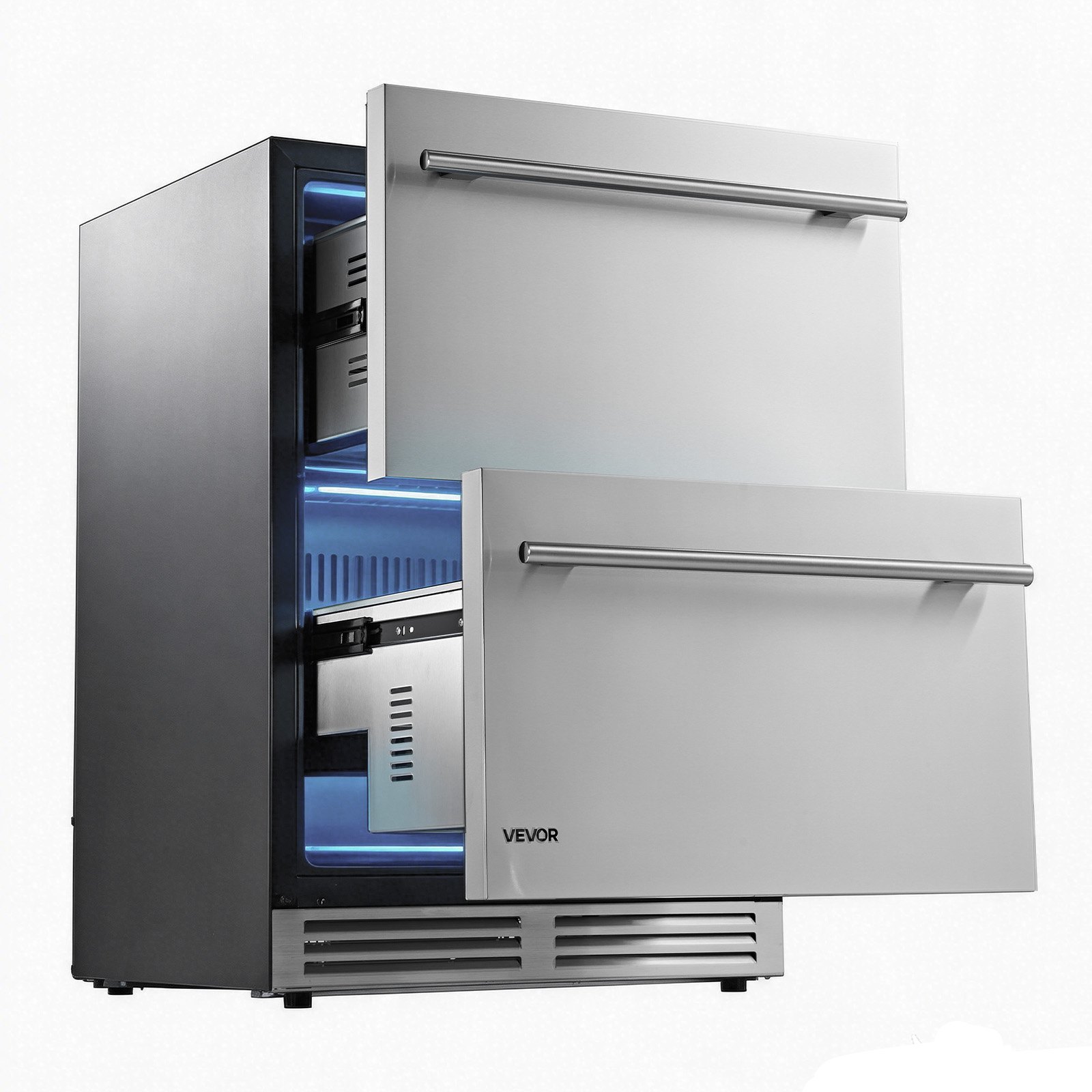 VEVOR Drawer Refrigerator, 24 in Undercounter Beverage Fridge, Large Capacity, Drink Cooler with 304 Stainless Steel Drawers, Temp Control, Powerful Compressor, for Kitchen, Office & Game Room
