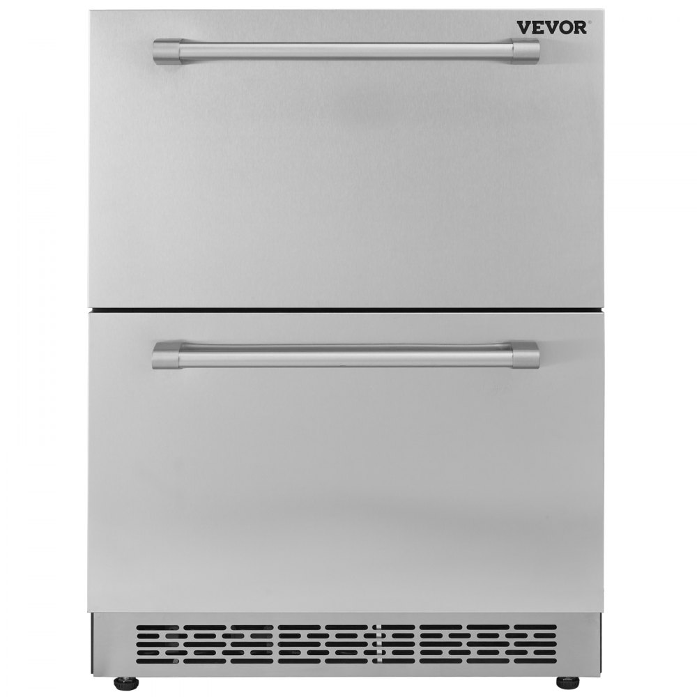 VEVOR 24" Undercounter Refrigerator, 2 Drawer Wine Refrigerator with Different Temperature, 4.87 Cu.ft. Capacity, Waterproof Indoor and Outdoor Under Counter Drawer Fridge for Home and Commercial Use