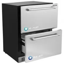 VEVOR 24" Undercounter Refrigerator, 2 Drawer Wine Refrigerator with Different Temperature, 4.87 Cu.ft. Capacity, Waterproof Indoor and Outdoor Under Counter Drawer Fridge for Home Use