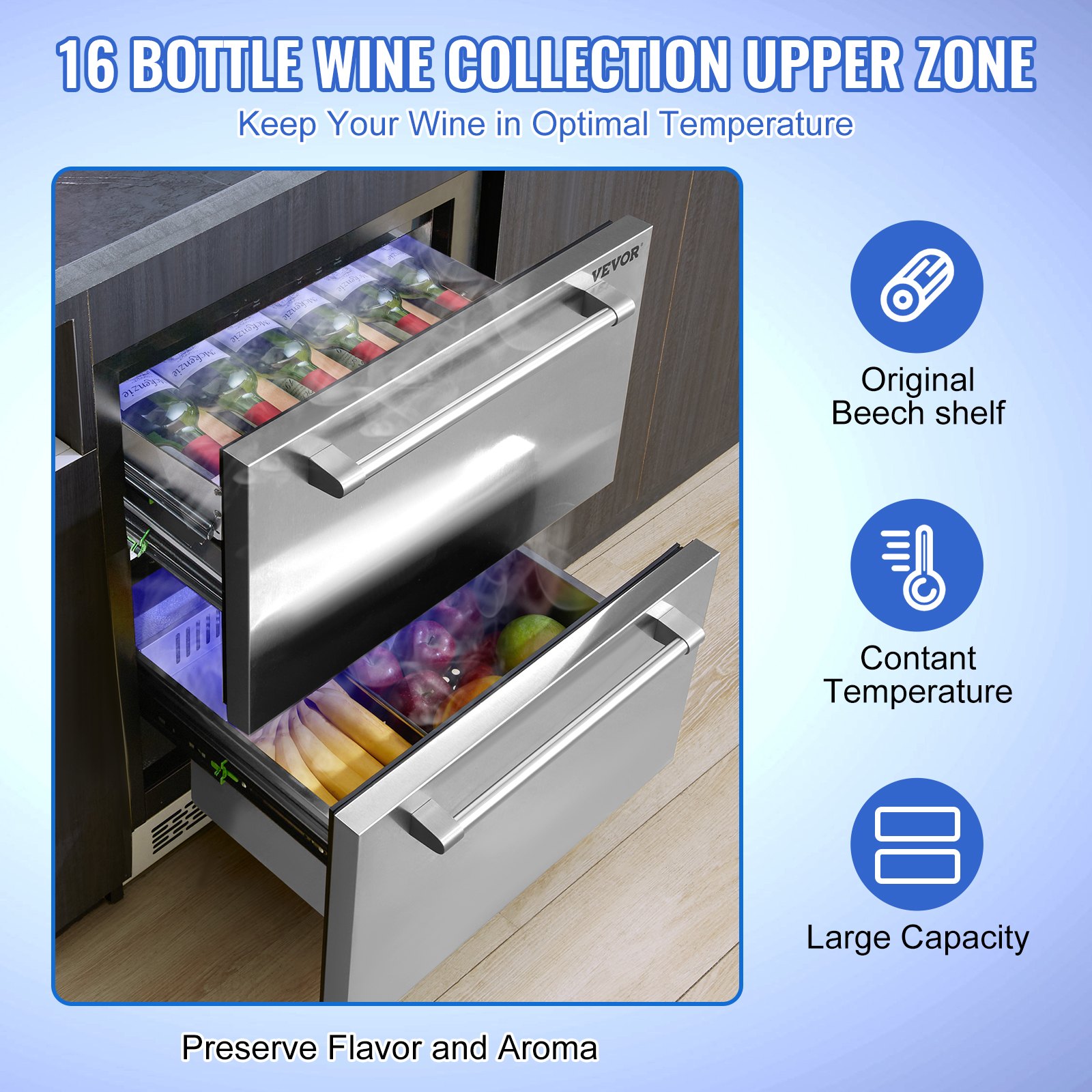 24" Undercounter Refrigerator, 2 Drawer Wine Refrigerator with Different Temperature, 4.87 Cu.ft. Capacity, Waterproof Indoor and Outdoor Under Counter Drawer Fridge for Home Use 24" Undercounter Refrigerator, 2 Drawer Wine Refrigerator with Different Temperature, 4.87 Cu.ft. Capacity, Waterproof Indoor and Outdoor Under Counter Drawer Fridge for Home Use