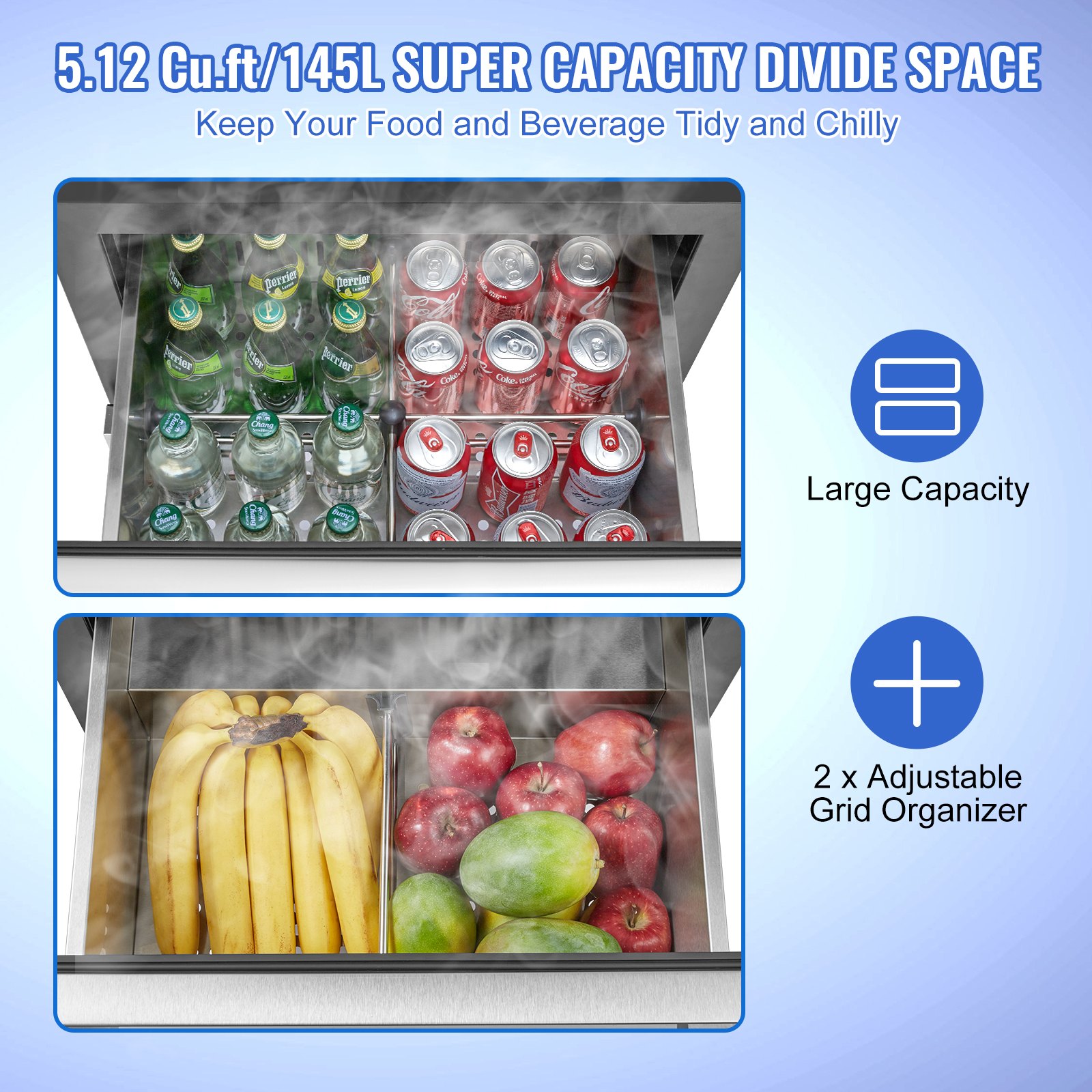 24" Undercounter Refrigerator, 2 Drawer Built-in Beverage Refrigerator with Touch Panel, 5.12 Cu.ft. Capacity, Waterproof Indoor and Outdoor Under Counter Fridge for Home and Commercial Use 24" Undercounter Refrigerator, 2 Drawer Built-in Beverage Refrigerator with Touch Panel, 5.12 Cu.ft. Capacity, Waterproof Indoor and Outdoor Under Counter Fridge for Home and Commercial Use