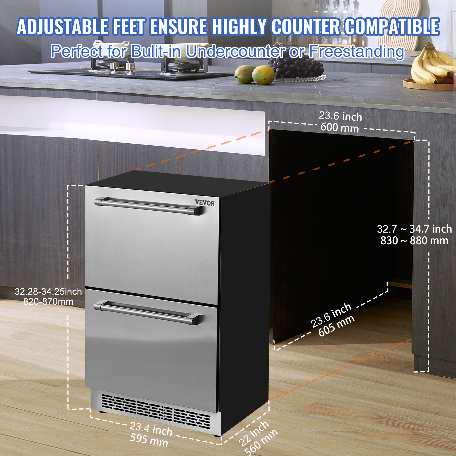 24" Undercounter Refrigerator, 2 Drawer Built-in Beverage Refrigerator with Touch Panel, 5.12 Cu.ft. Capacity, Waterproof Indoor and Outdoor Under Counter Fridge for Home and Commercial Use 24" Undercounter Refrigerator, 2 Drawer Built-in Beverage Refrigerator with Touch Panel, 5.12 Cu.ft. Capacity, Waterproof Indoor and Outdoor Under Counter Fridge for Home and Commercial Use