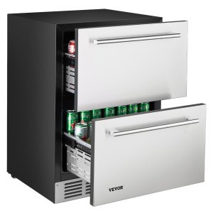 VEVOR 24 Inch Under Counter Drawer Refrigerator, Stainless Steel Dual Drawer Fridge with Temperature Control, Outdoor Refrigerator with Powerful Compressor & LED Display, Fit for Home, Office, etc. | VEVOR US
