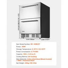 24 Inches Drawer Refrigerator Stainless Steel Dual Drawer Fridge for Home