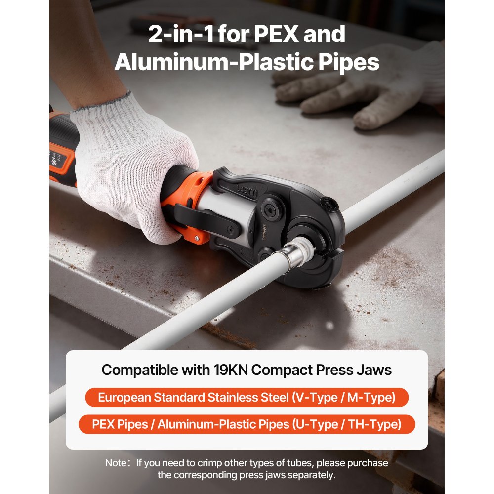VEVOR Cordless Pipe Press Tool Kit, 18V Electric Pipe Crimping Tool for PEX & Aluminum-Plastic Tubes - with TH16 TH20 TH26 TH32 Press Jaws, 2pcs 2AH Batteries, Fast Charger & Carrying Case