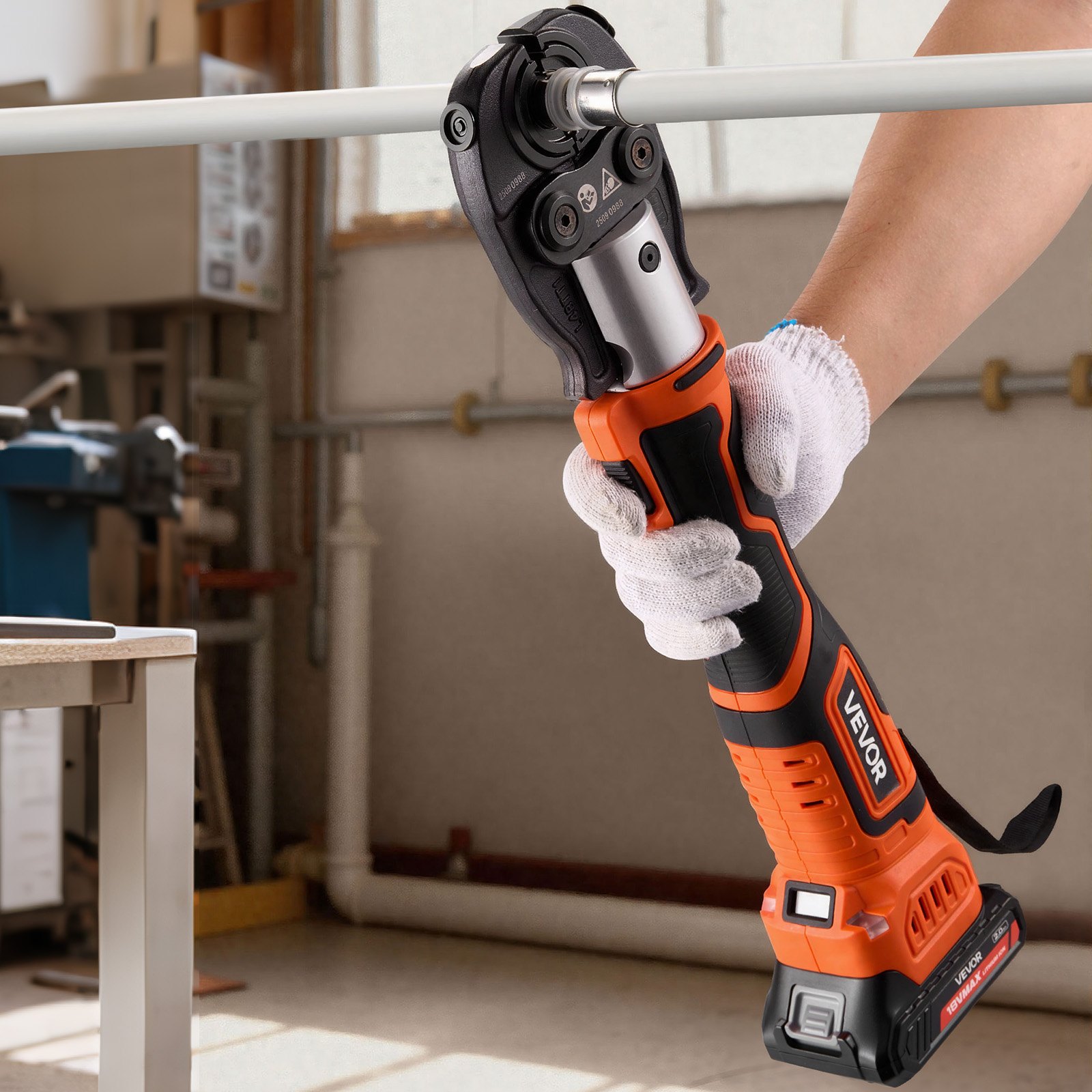 VEVOR Cordless Pipe Press Tool Kit, 18V Electric Pipe Crimping Tool for PEX & Aluminum-Plastic Tubes - with U16, U20, U25, U32 Press Jaws, 2pcs 2AH Batteries, Fast Charger & Carrying Case