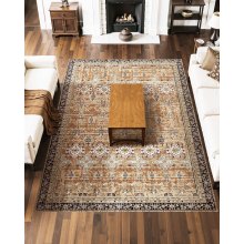 Large Area Rug 7.5x9.5 ft Anti-Skid Tear-Resistant Floor Mat Vintage Brown Green