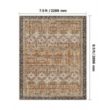 Large Area Rug 7.5x9.5 ft Anti-Skid Tear-Resistant Floor Mat Vintage Brown Green