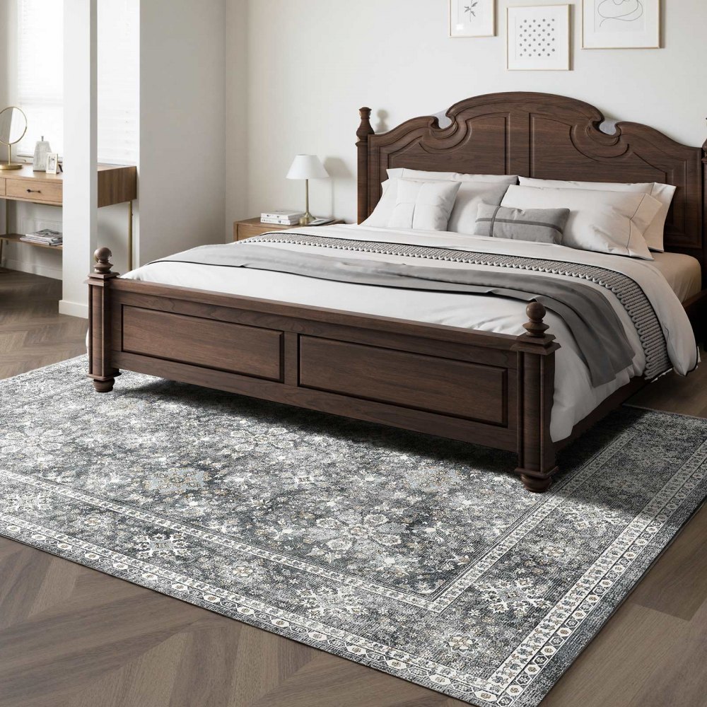 VEVOR Area Rug, 2438.4x3048 mm Large Washable Rug, Non-Slip Tear-Resistant Soft Carpet, Pet & Child Friendly Vintage Area Rugs, Indoor Mat for Bedroom, Living Room, Kids Room, Entryway, Office, Gray