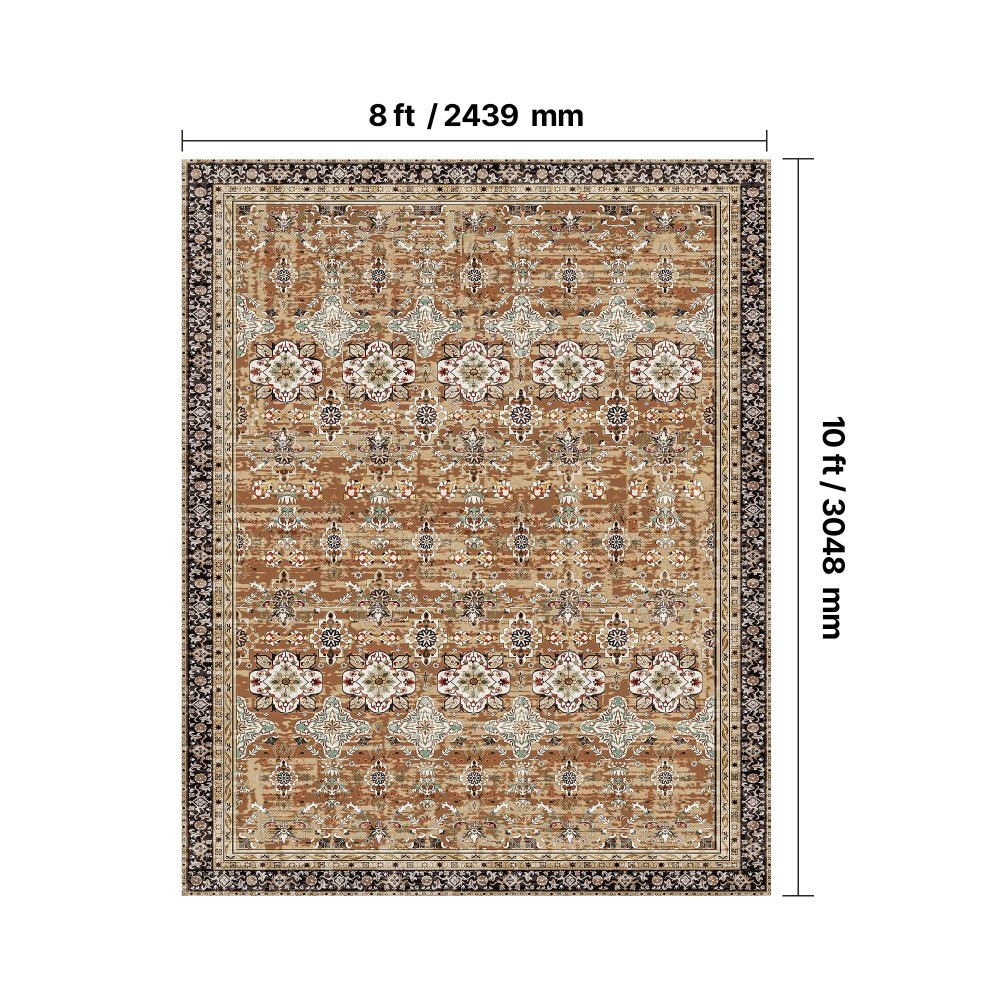 VEVOR Area Rug, 2438.4 x 3048 mm Large Washable Rug, Non-Slip & Tear-Resistant Soft Carpet, Pet & Child Friendly Vintage Area Rugs, Indoor Mat for Bedroom, Living Room, Kids Room, Office, Brown Green