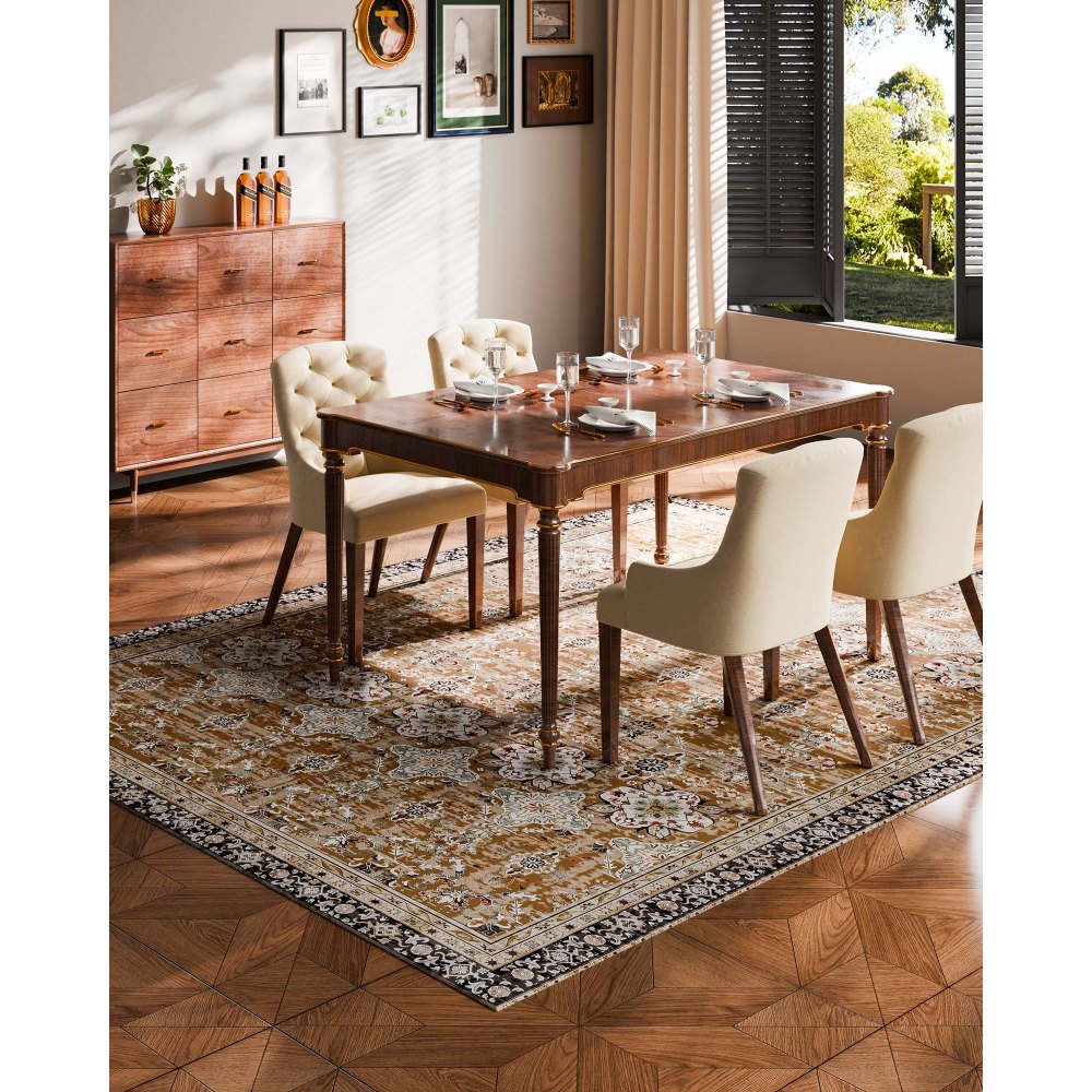 VEVOR Area Rug, 2438.4 x 3048 mm Large Washable Rug, Non-Slip & Tear-Resistant Soft Carpet, Pet & Child Friendly Vintage Area Rugs, Indoor Mat for Bedroom, Living Room, Kids Room, Office, Brown Green