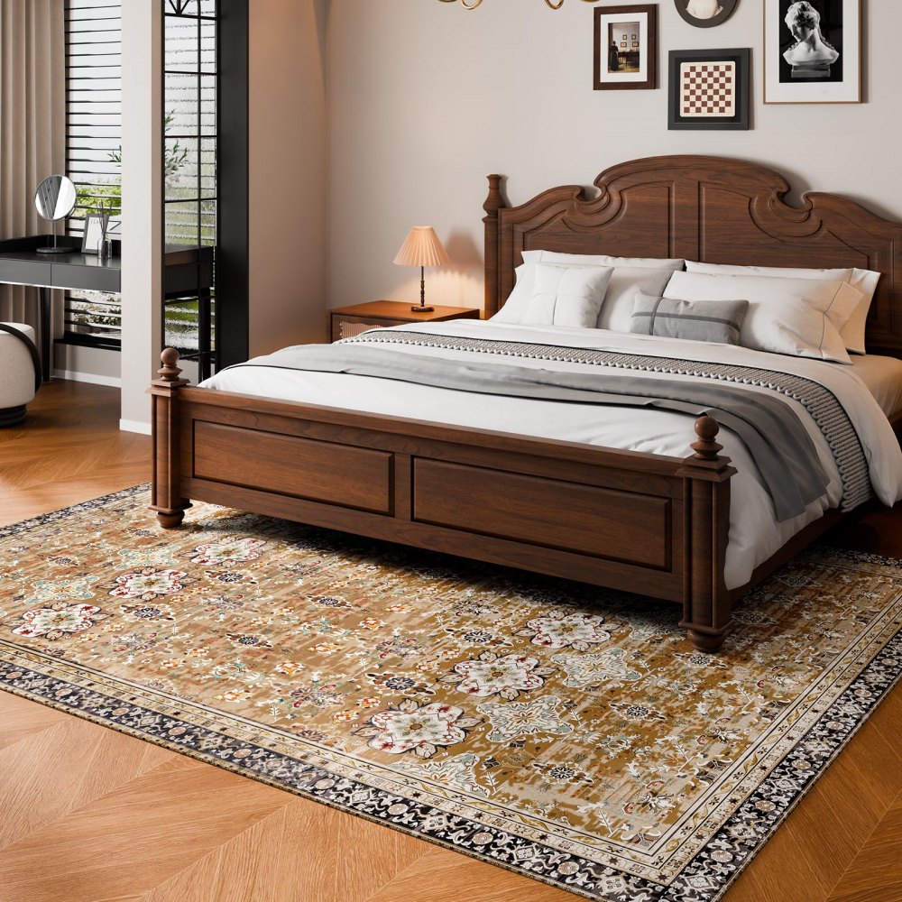 VEVOR Area Rug, 2438.4 x 3048 mm Large Washable Rug, Non-Slip & Tear-Resistant Soft Carpet, Pet & Child Friendly Vintage Area Rugs, Indoor Mat for Bedroom, Living Room, Kids Room, Office, Brown Green