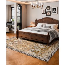 Large Area Rug 8 x 10 ft Anti-Skid Tear-Resistant Floor Mat Vintage Brown Green