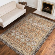 Large Area Rug 8 x 10 ft Anti-Skid Tear-Resistant Floor Mat Vintage Brown Green