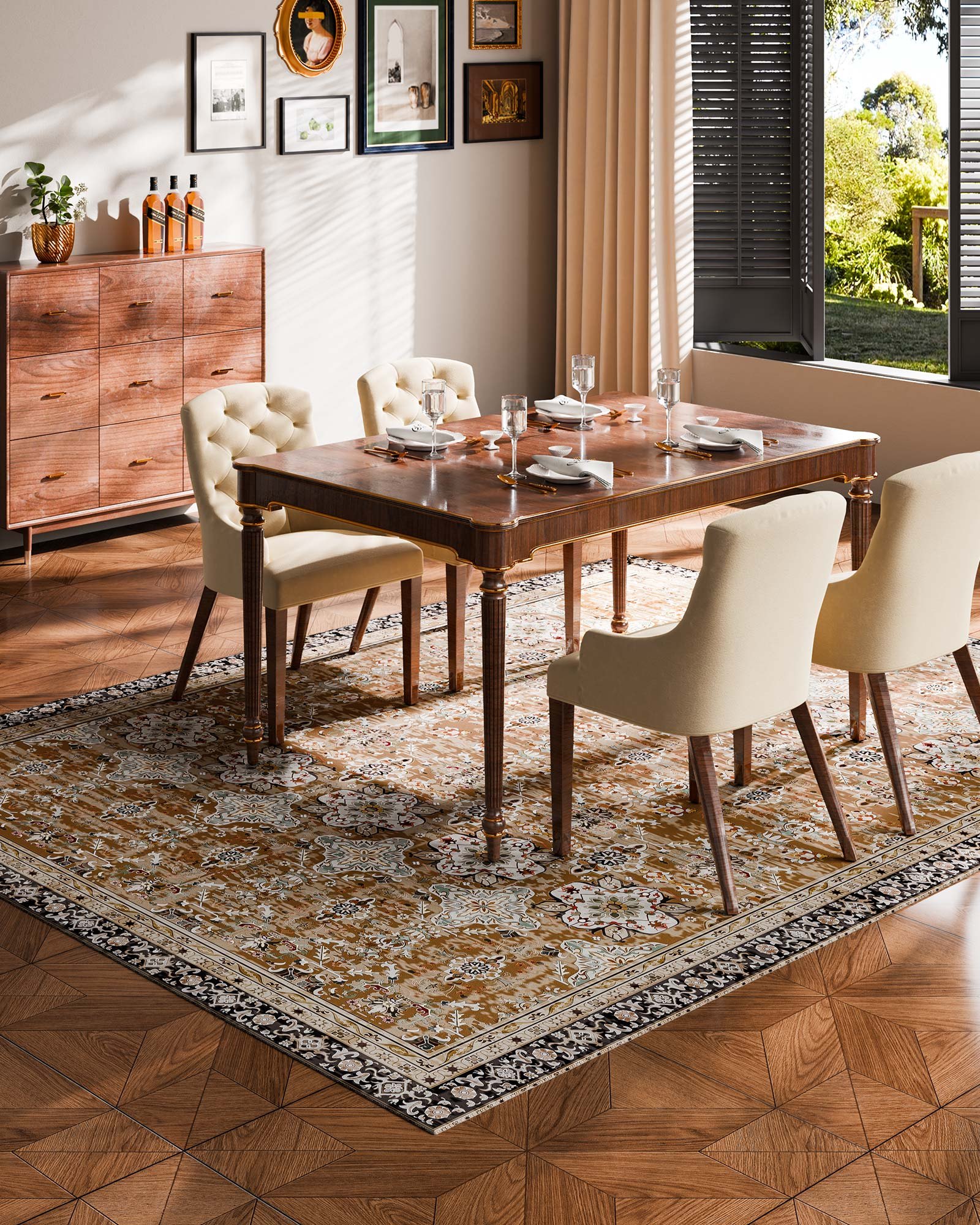 VEVOR Area Rug, 2438.4 x 3048 mm Large Washable Rug, Non-Slip & Tear-Resistant Soft Carpet, Pet & Child Friendly Vintage Area Rugs, Indoor Mat for Bedroom, Living Room, Kids Room, Office, Brown Green