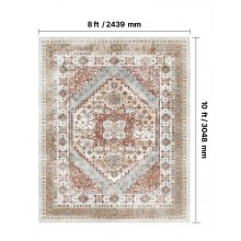 Large Area Rug 8 x 10 ft Anti-Skid Tear-Resistant Floor Mat Vintage Brown Red