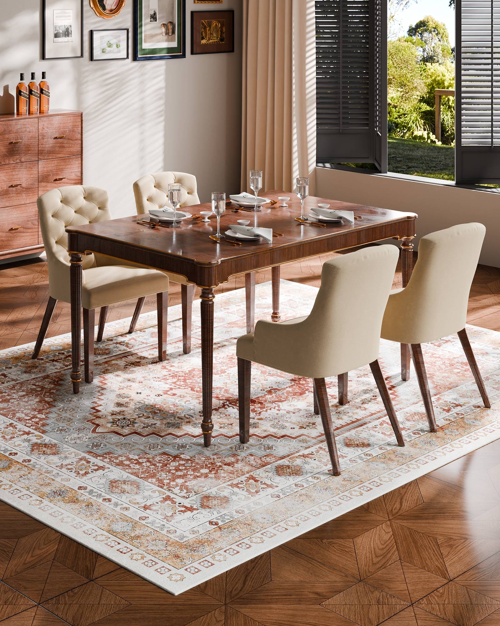 VEVOR Area Rug, 2438.4 x 3048 mm Large Washable Rug, Non-Slip and Tear-Resistant Soft Carpet, Pet & Child Friendly Vintage Area Rugs, Indoor Mat for Bedroom, Living Room, Kids Room, Office, Brown Red