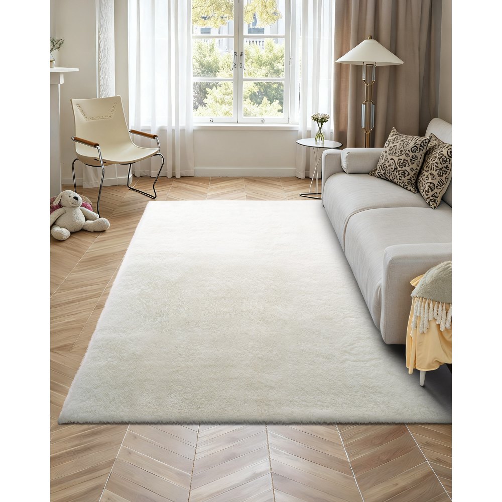 VEVOR Indoor Plush Area Rugs, 2.44 x 3.05m Soft Plush Carpet, Furry Shag Area Rugs for Living Room, Bedroom, Sunroom, Modern Home Decor Aesthetic, Non-Shedding, Non-Woven, Slip-Resistant, Ivory White