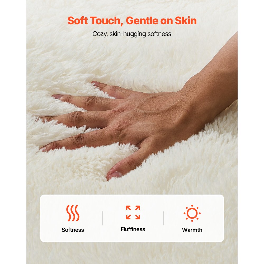 VEVOR Indoor Plush Area Rugs, 2.44 x 3.05m Soft Plush Carpet, Furry Shag Area Rugs for Living Room, Bedroom, Sunroom, Modern Home Decor Aesthetic, Non-Shedding, Non-Woven, Slip-Resistant, Ivory White