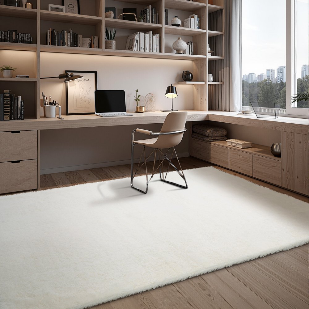 VEVOR Indoor Plush Area Rugs, 2.44 x 3.05m Soft Plush Carpet, Furry Shag Area Rugs for Living Room, Bedroom, Sunroom, Modern Home Decor Aesthetic, Non-Shedding, Non-Woven, Slip-Resistant, Ivory White