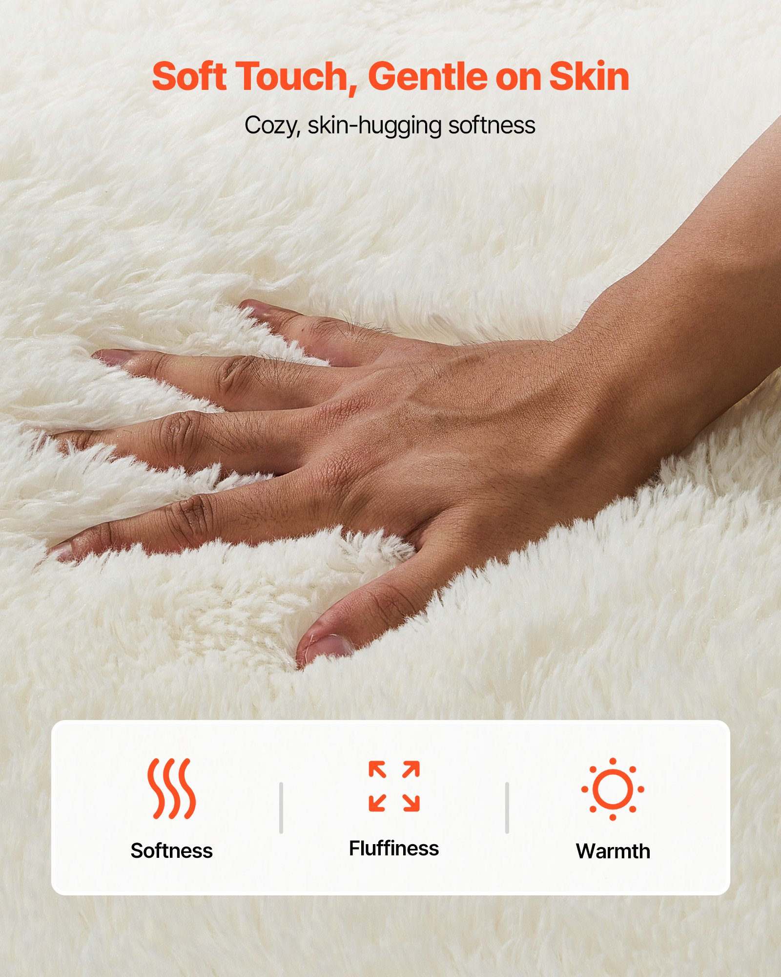 VEVOR Indoor Plush Area Rugs, 2.44 x 3.05m Soft Plush Carpet, Furry Shag Area Rugs for Living Room, Bedroom, Sunroom, Modern Home Decor Aesthetic, Non-Shedding, Non-Woven, Slip-Resistant, Ivory White