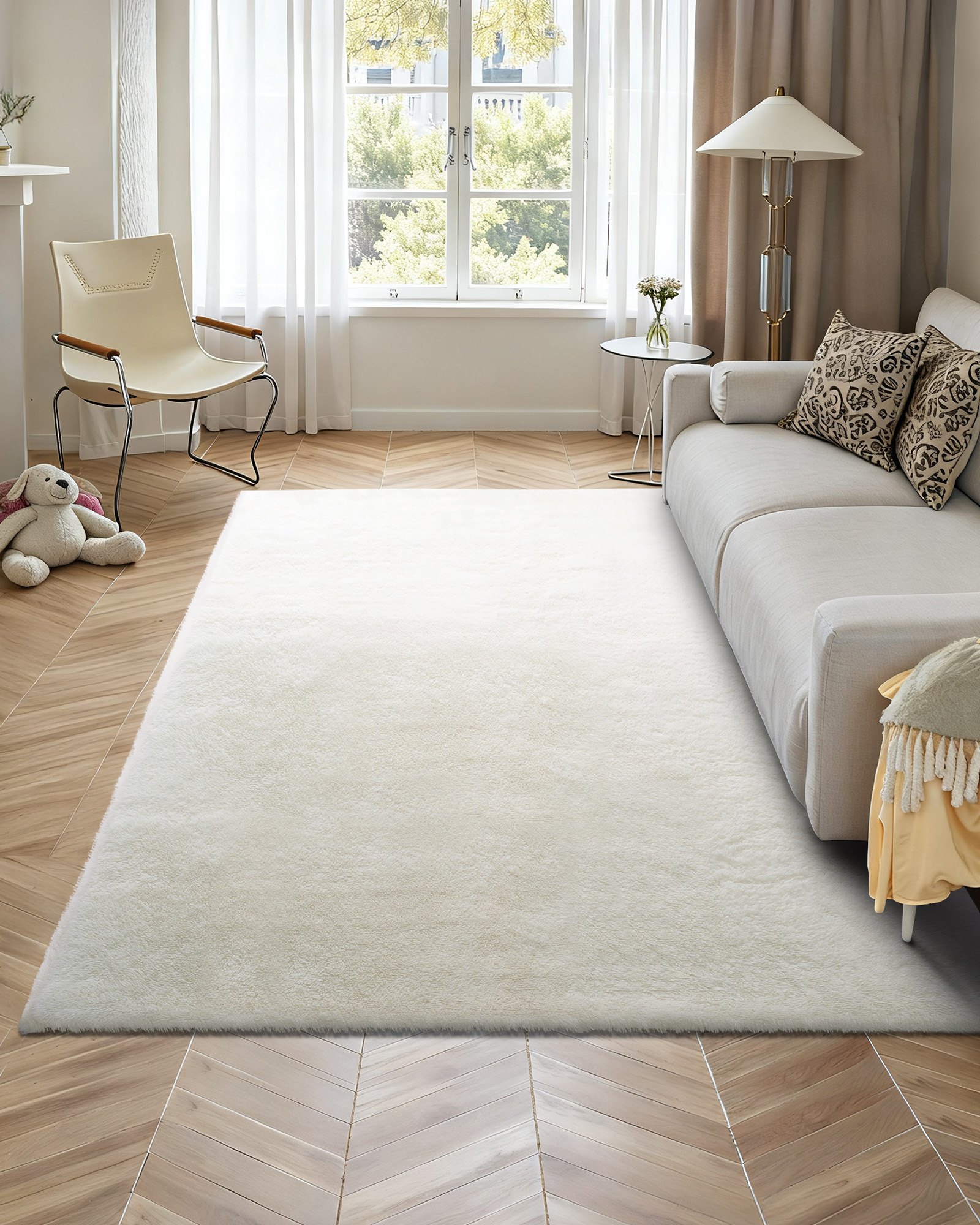 VEVOR Indoor Plush Area Rugs, 2.44 x 3.05m Soft Plush Carpet, Furry Shag Area Rugs for Living Room, Bedroom, Sunroom, Modern Home Decor Aesthetic, Non-Shedding, Non-Woven, Slip-Resistant, Ivory White