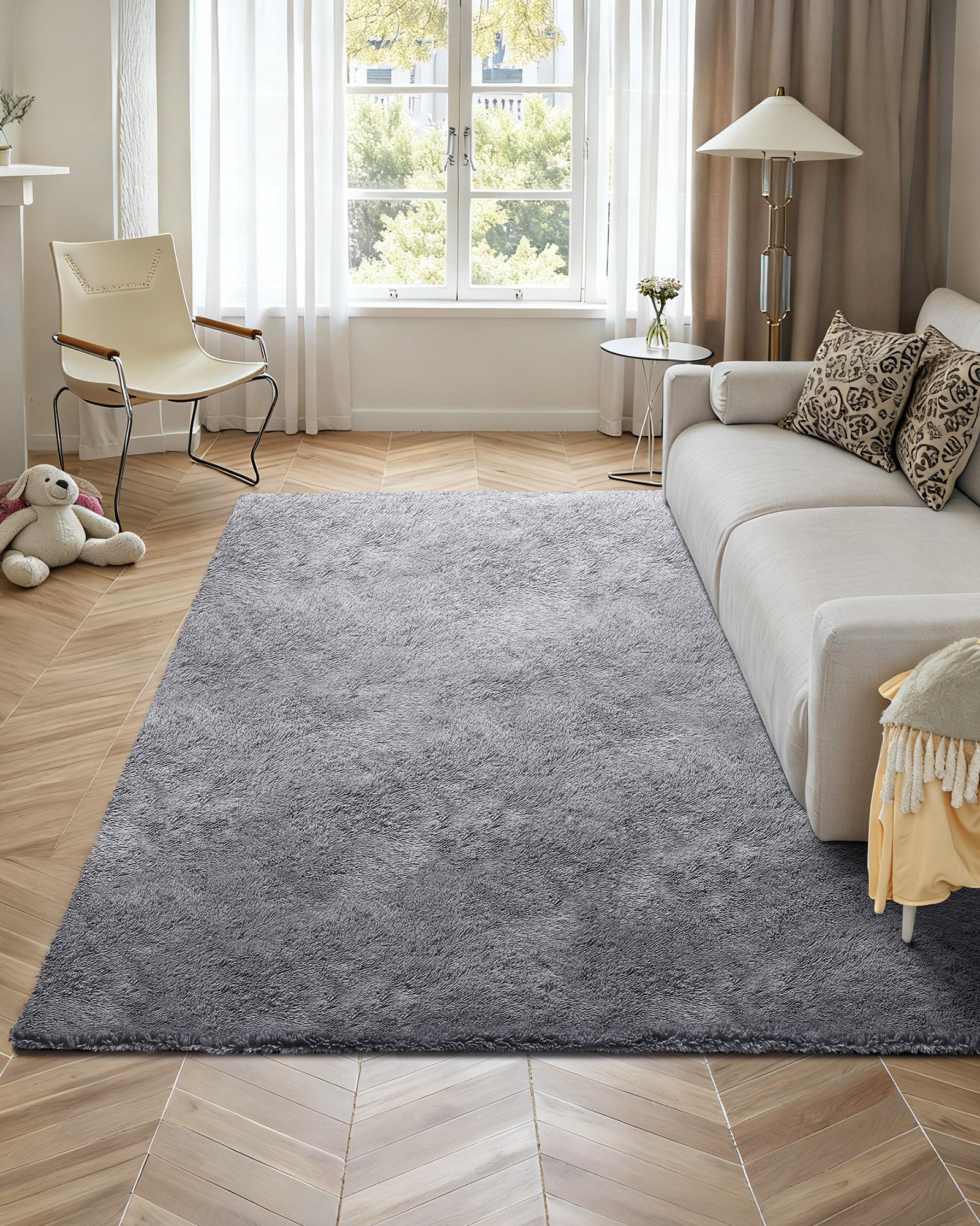 VEVOR Indoor Plush Area Rugs, 2.44 x 3.05m Soft Plush Carpet, Furry Shag Area Rugs for Living Room, Bedroom, Sunroom, Modern Home Decor Aesthetic, Non-Shedding, Non-Woven, Slip-Resistant, Smoke Gray