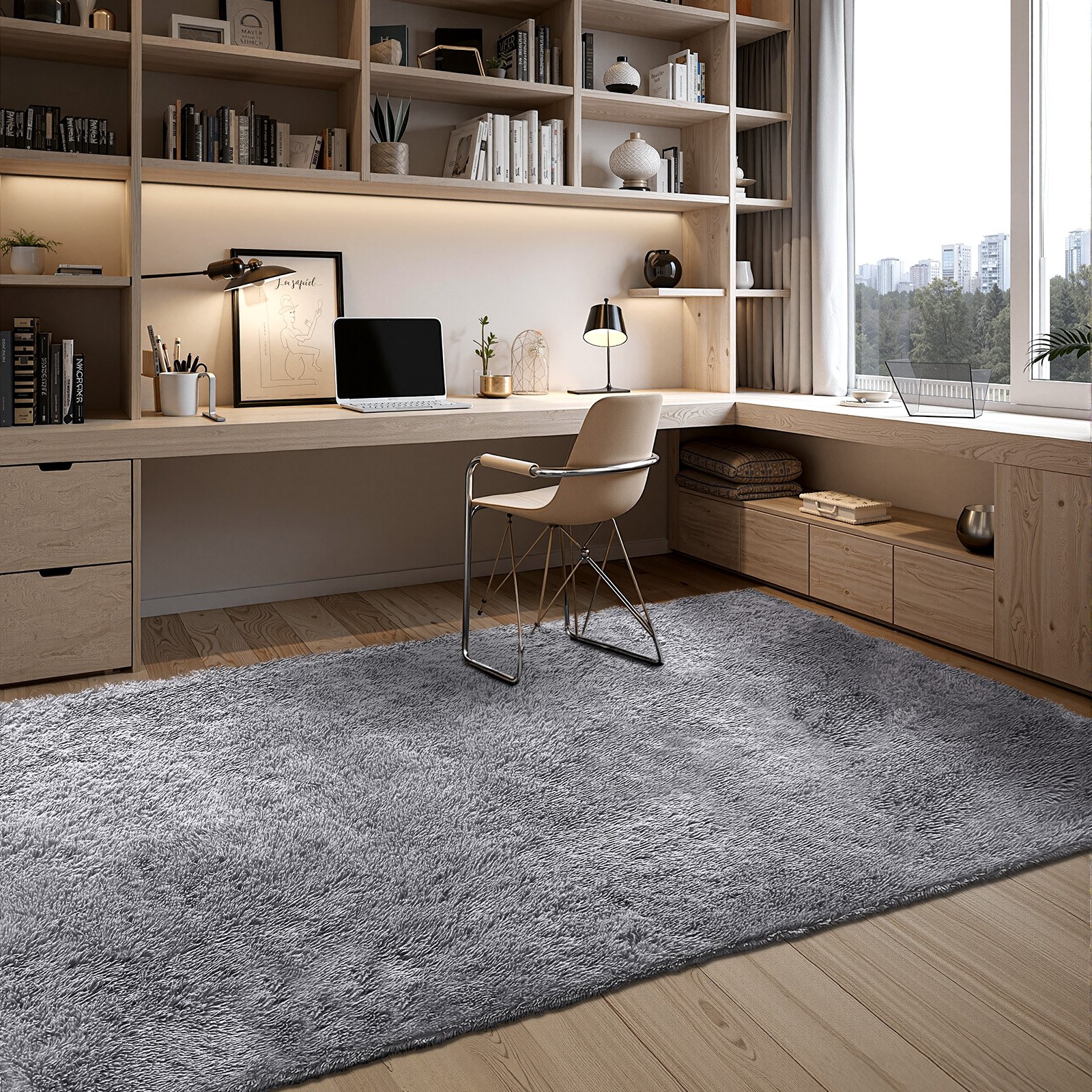 VEVOR Indoor Plush Area Rugs, 2.44 x 3.05m Soft Plush Carpet, Furry Shag Area Rugs for Living Room, Bedroom, Sunroom, Modern Home Decor Aesthetic, Non-Shedding, Non-Woven, Slip-Resistant, Smoke Gray