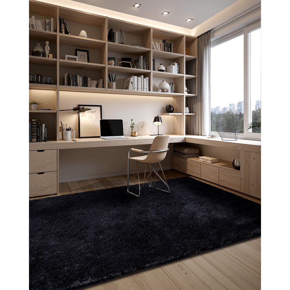 VEVOR Indoor Plush Area Rugs, 2.44 x 3.05m Soft Plush Carpet, Furry Shag Area Rugs for Living Room, Bedroom, Sunroom, Modern Home Decor Aesthetic, Non-Shedding, Non-Woven, Slip-Resistant, Black