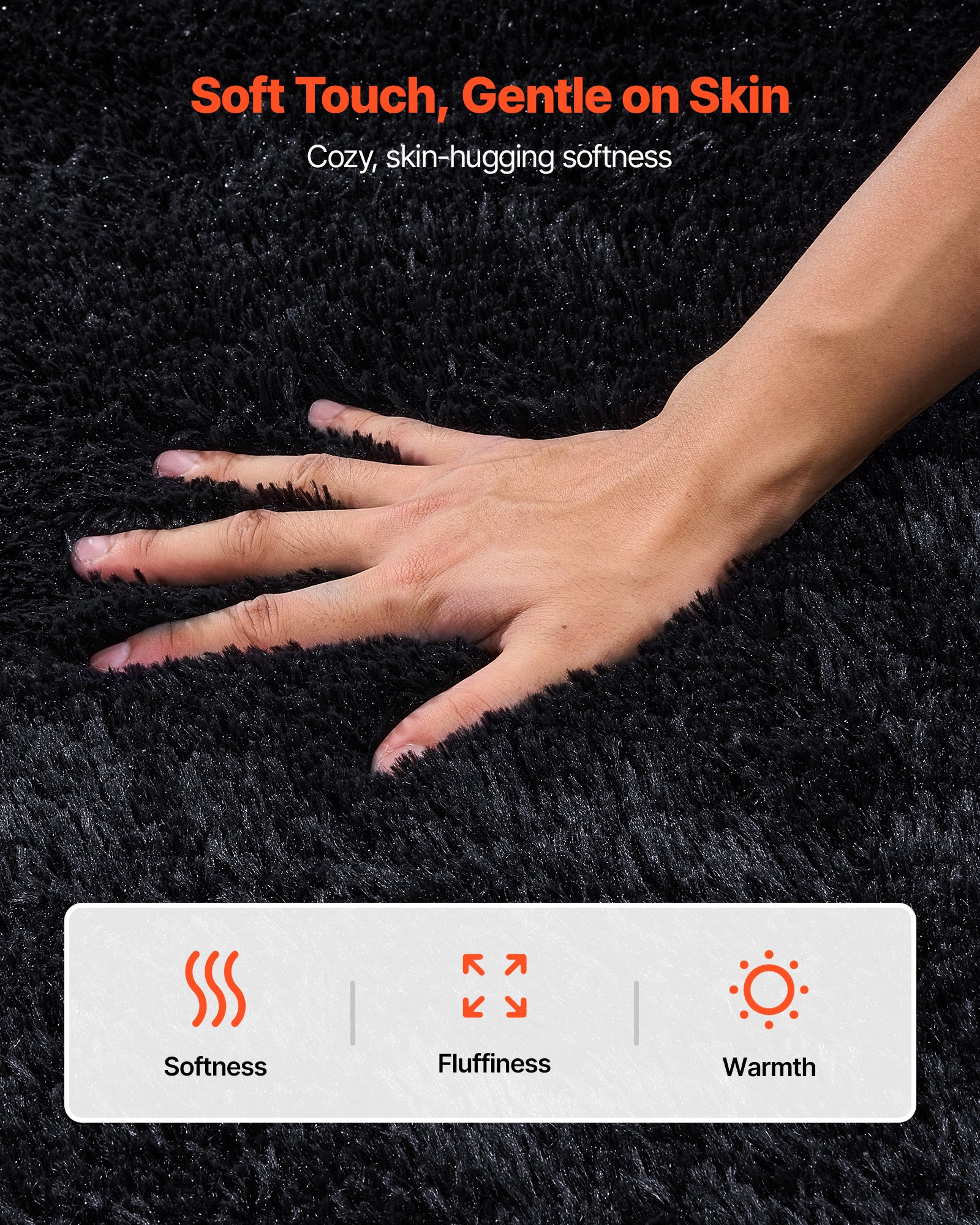 VEVOR Indoor Plush Area Rugs, 2.44 x 3.05m Soft Plush Carpet, Furry Shag Area Rugs for Living Room, Bedroom, Sunroom, Modern Home Decor Aesthetic, Non-Shedding, Non-Woven, Slip-Resistant, Black